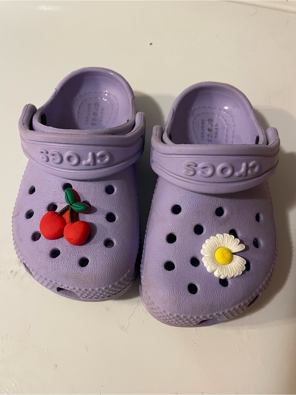 CROCS Kids Lavender Clogs with Cherry & Daisy Jibbitz